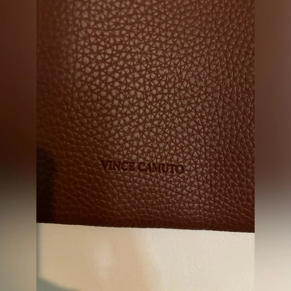 Vince Camuto Luck Tote Brown Vegan Leather with‎ Black Accent Stripe Drop Pocket - Picture 5 of 7